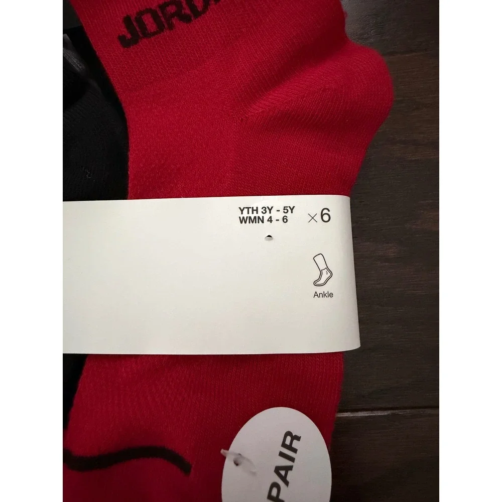 Jordan Jumpman Ankle Socks 6 Pack Black Red White Youth 3Y-5Y WJ0139-K6N